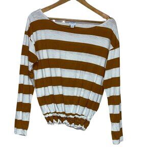 Peyton Jenson Long Sleeve Tan Cream Stripe Knit Top Women's Size Small